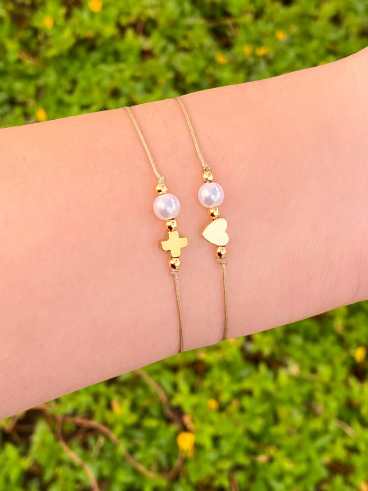 Pulsera Cafe Hilo Con Perlita y Dije