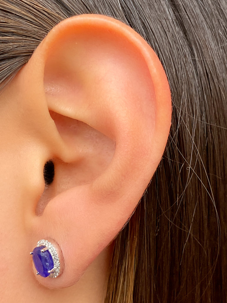 Par Arete Ovalado Zafiro Diamante 0.15 Ct