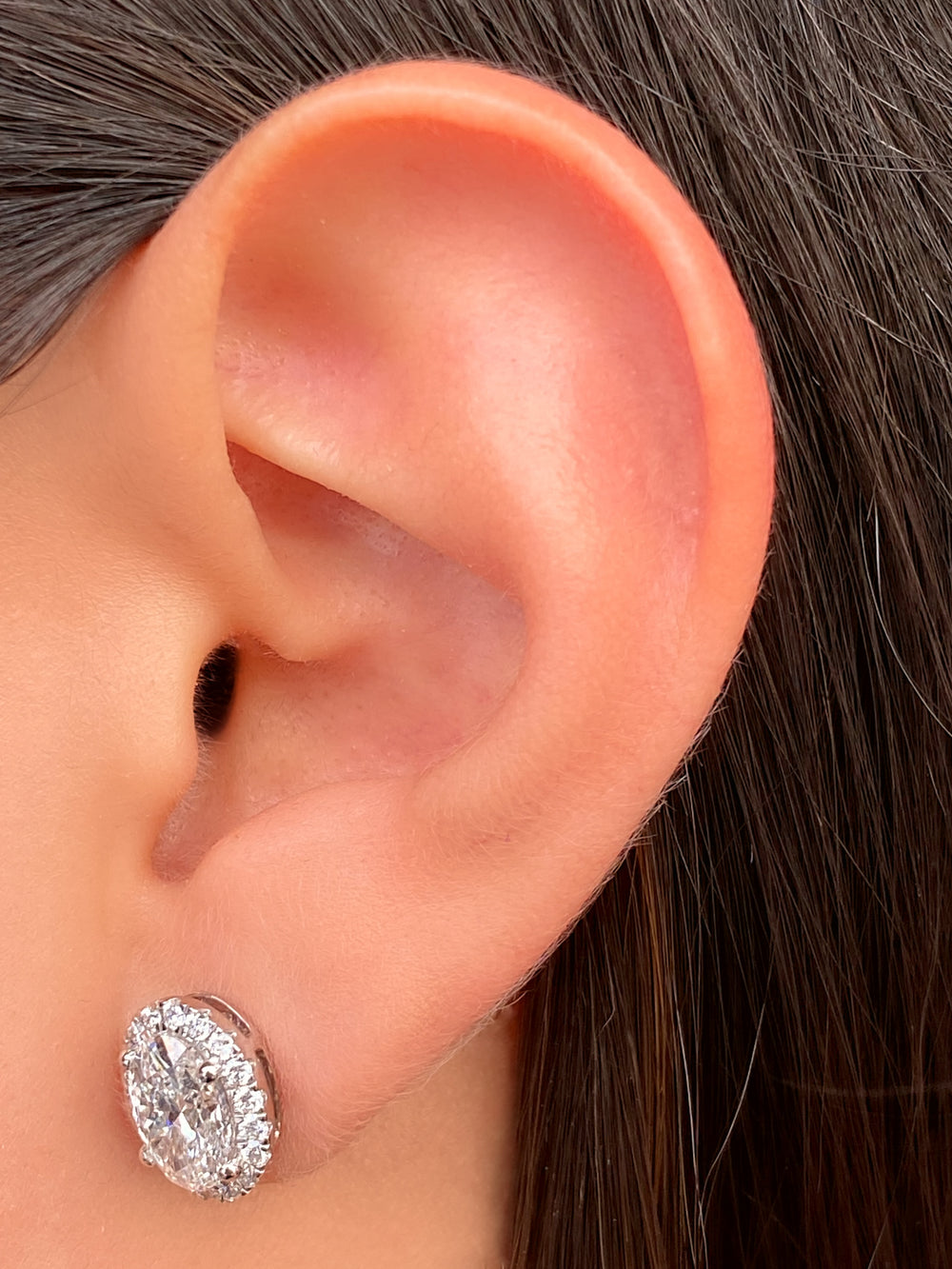 Par Arete Halo Oval Oro 14k 3.56 Ct Diamante Lab Grown