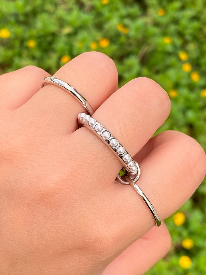Anillo Triple Argolla Con Perlitas