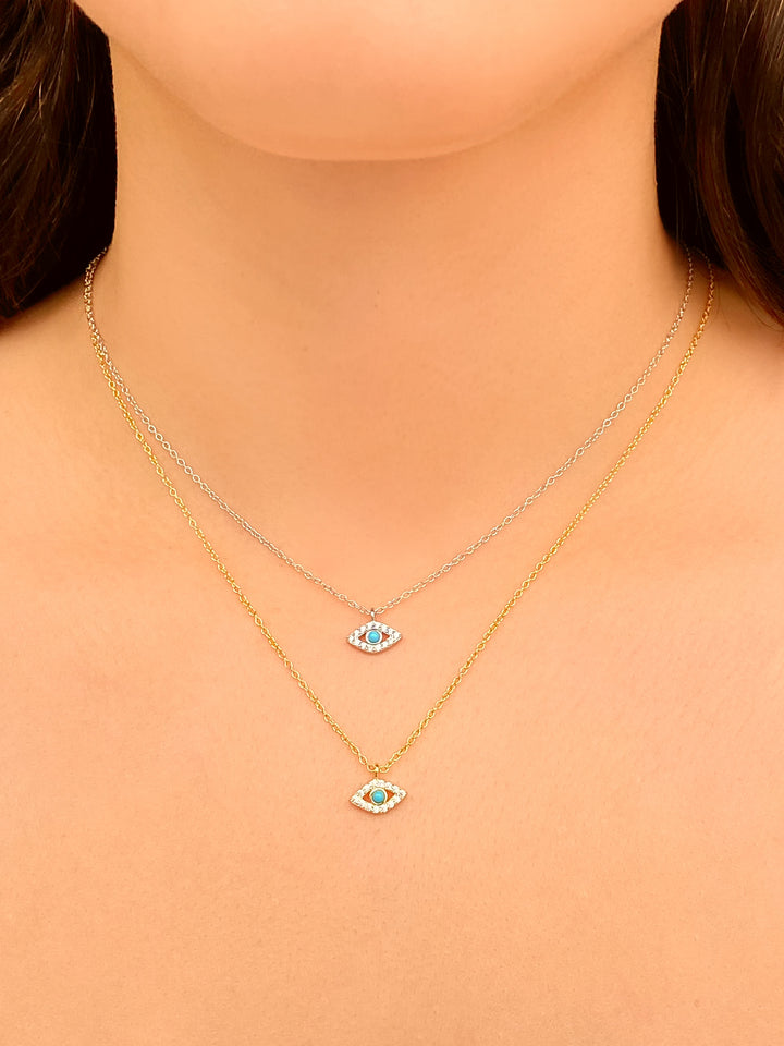 Collar Con Ojo Celeste y Zirconias