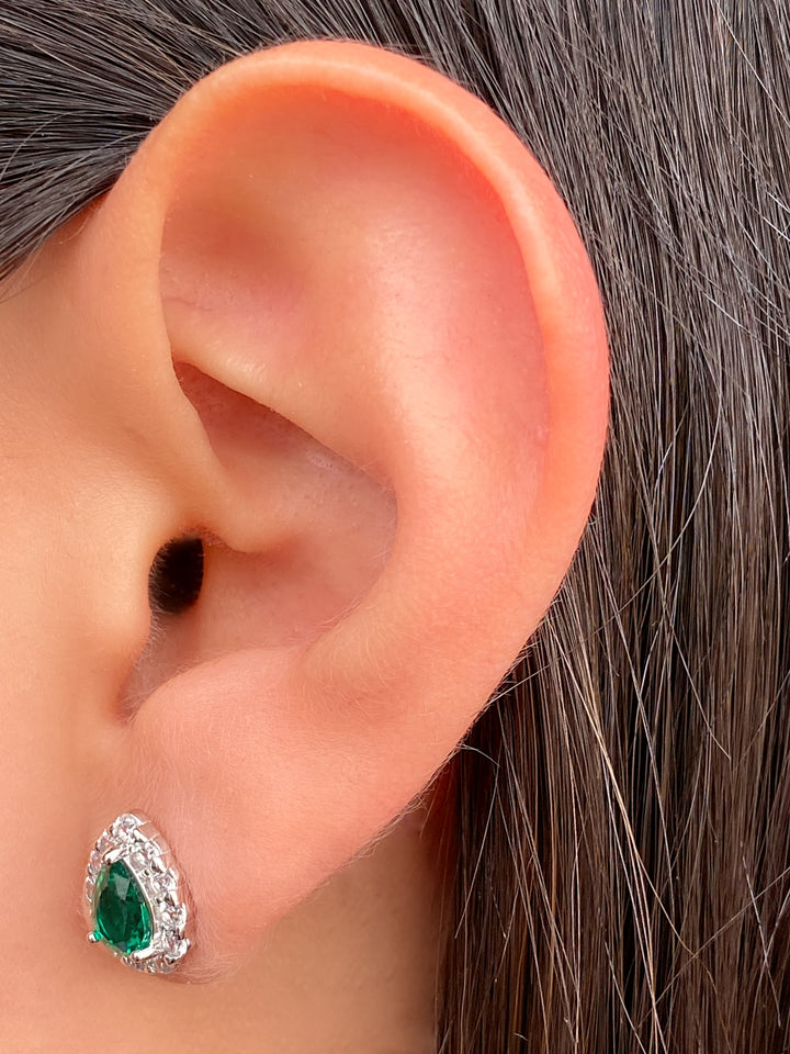 Par Arete Plateado Mini Gota Baguette Con Zirconias