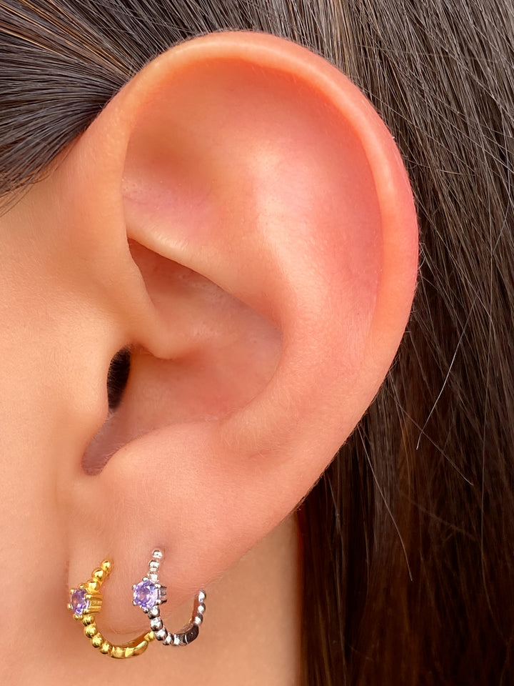 Arracada Bolitas Con Zirconia Lila