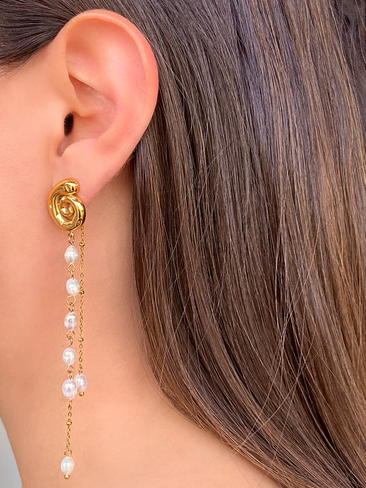 Par Arete Caracol Con Tira Perlas