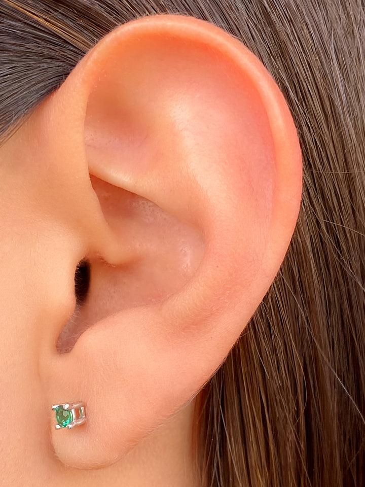 Arete Broquel Solitario Esmeralda 3 mm Oro 14k