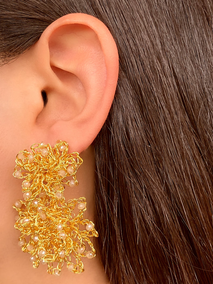 Par Arete Doble Tejido Dorado