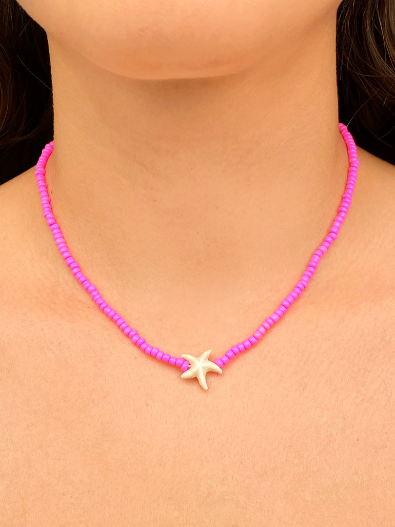 Collar Chaquiras Rosas Con Estrella De Mar