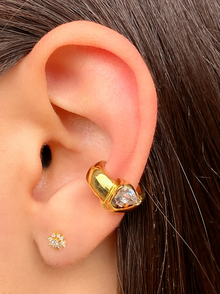 Ear Cuff Grueso Irregular Con Zirconia