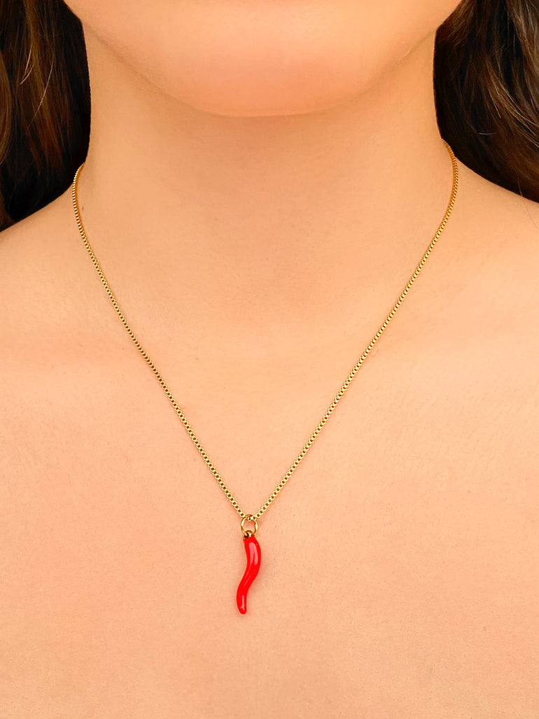 Collar Con Cuerno Italiano Rojo