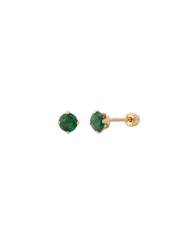 Arete Broquel Solitario Corte Round 0.27 Ct Esmeralda Natural