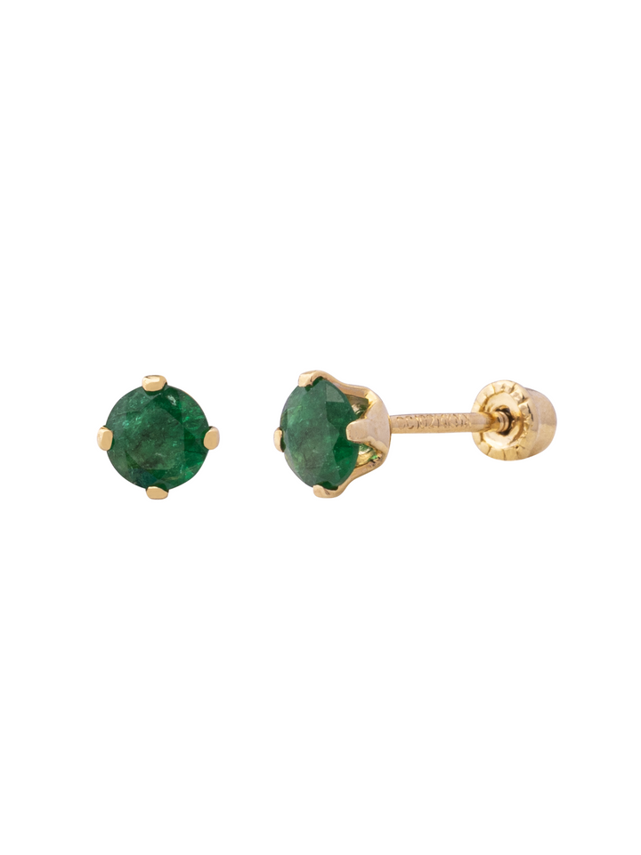 Arete Broquel Solitario Corte Round 0.27 Ct Esmeralda Natural