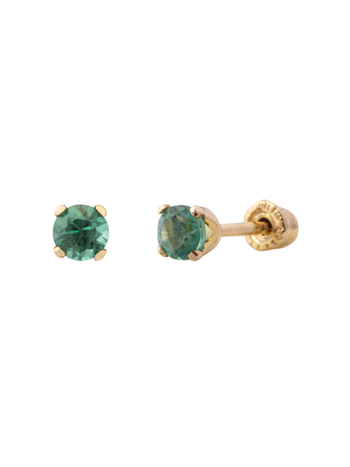 Arete Broquel Solitario Corte Round 0.12 Ct Esmeralda Natural