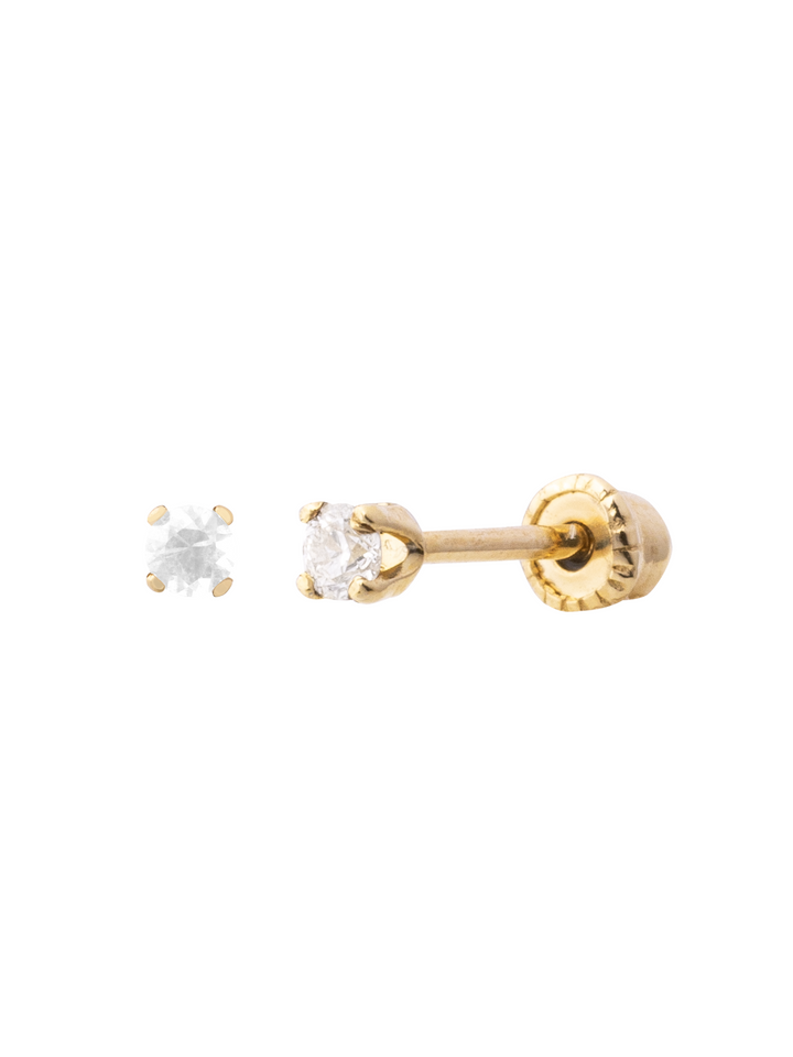 Arete Broquel Solitario Corte Round 0.03 Ct Diamante Natural