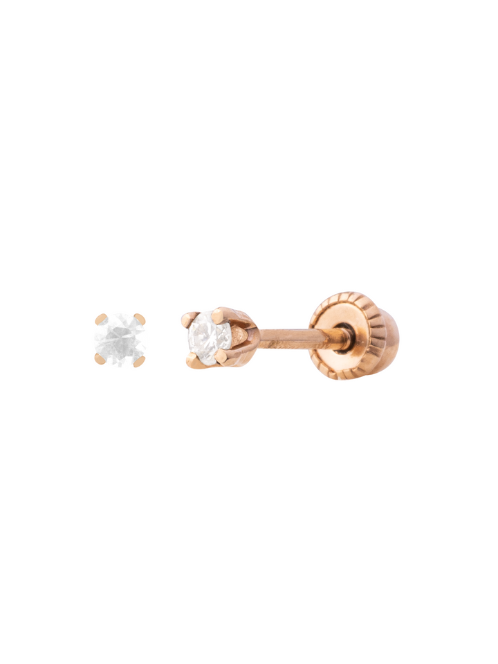 Arete Broquel Solitario Corte Round 0.03 Ct Diamante Natural
