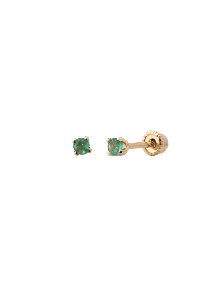 Arete Broquel Solitario Corte Round 0.04 Ct Esmeralda Natural