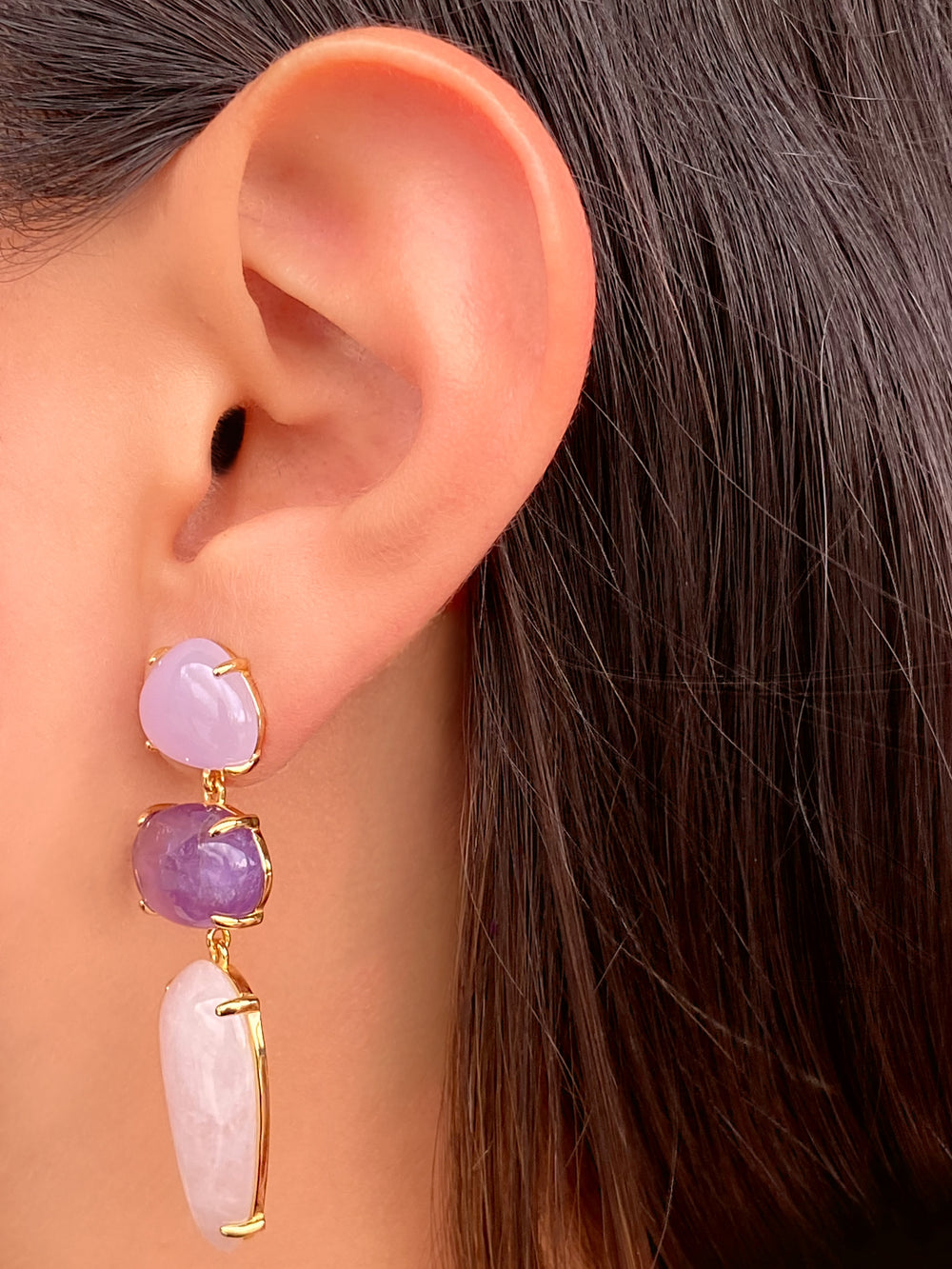 Par Arete Triple Ovalo Piedra