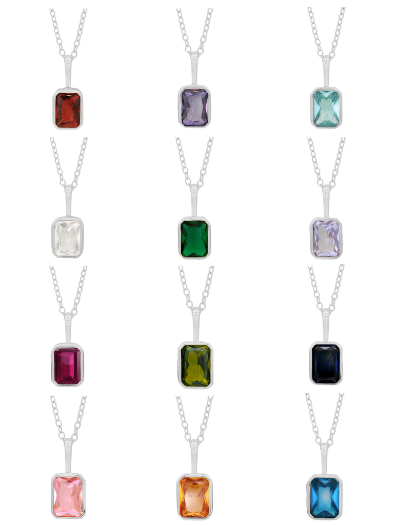 Collar Birthstone Rectangular Plateado