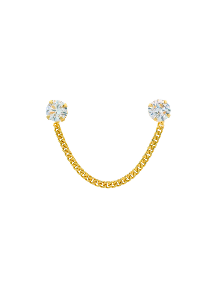 Broquel Cadena Doble Zirconia Oro 10k