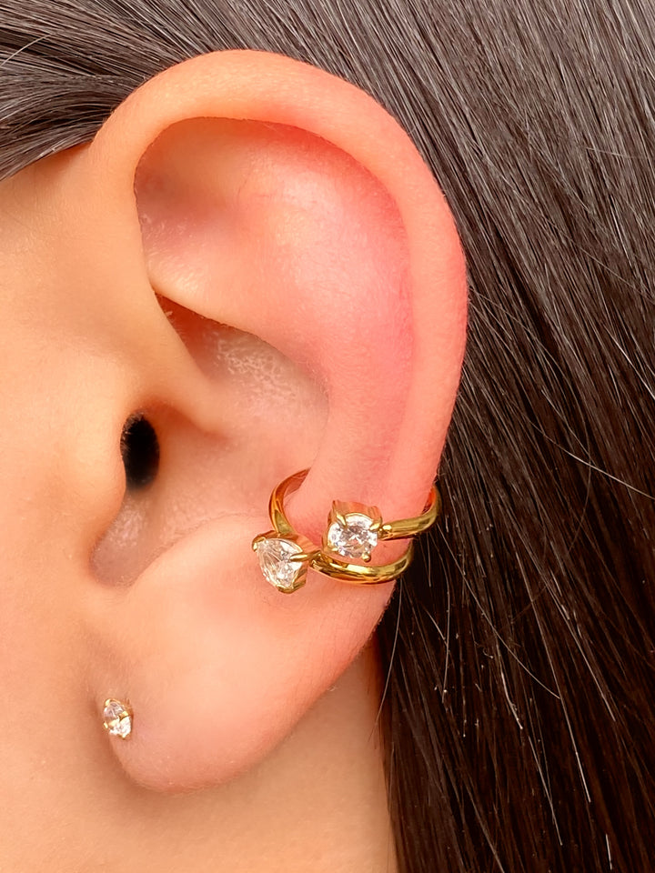 Set Ear Cuff Doble Linea Con Corazon Zirconias