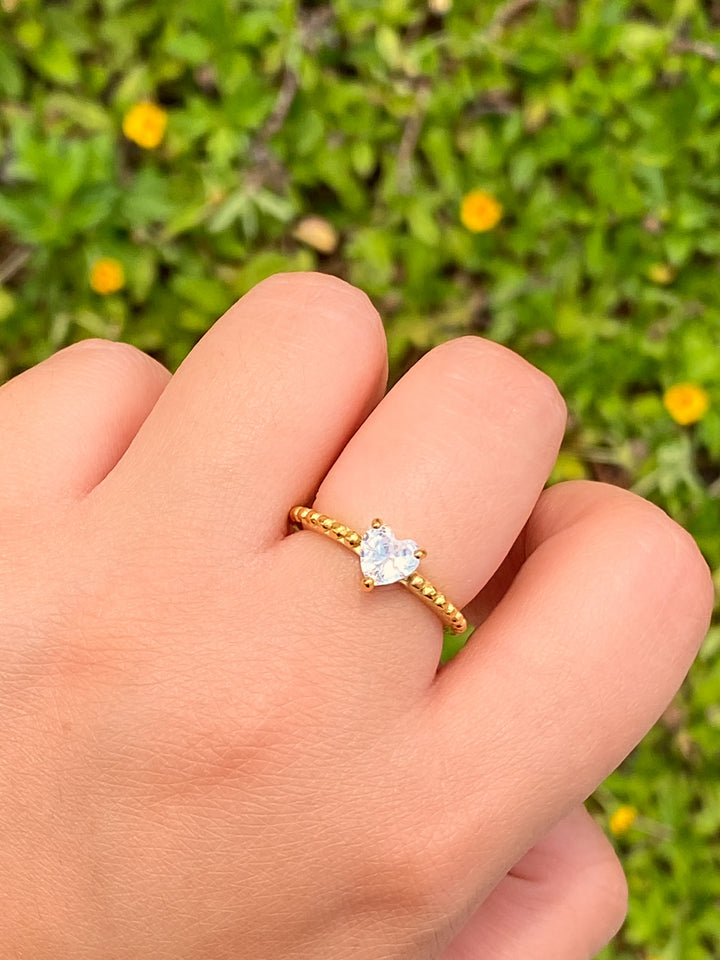 Anillo Bolitas Con Corazon Zirconia