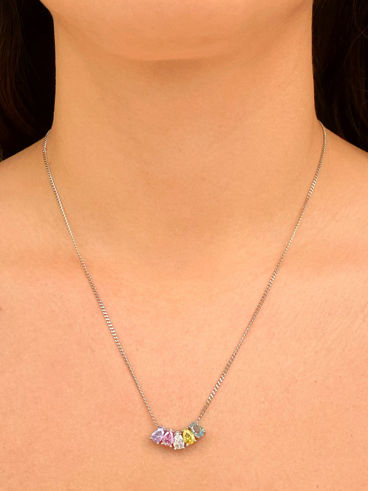 Personaliza Tu Collar Birthstone Gota Plateado