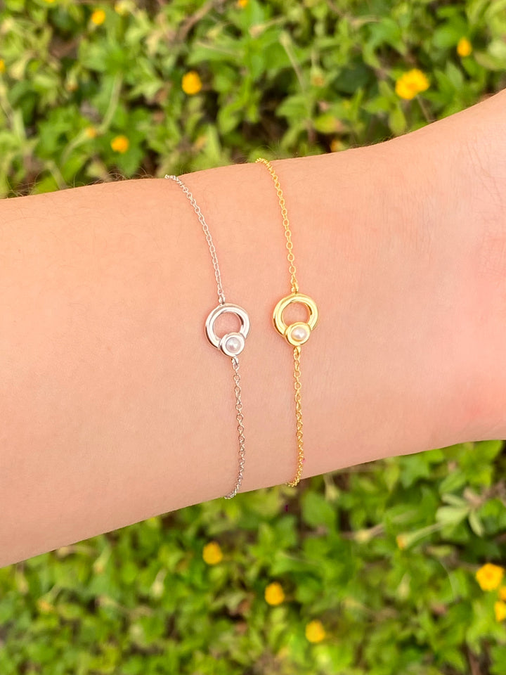 Pulsera Circulo Y Perla Enlazados