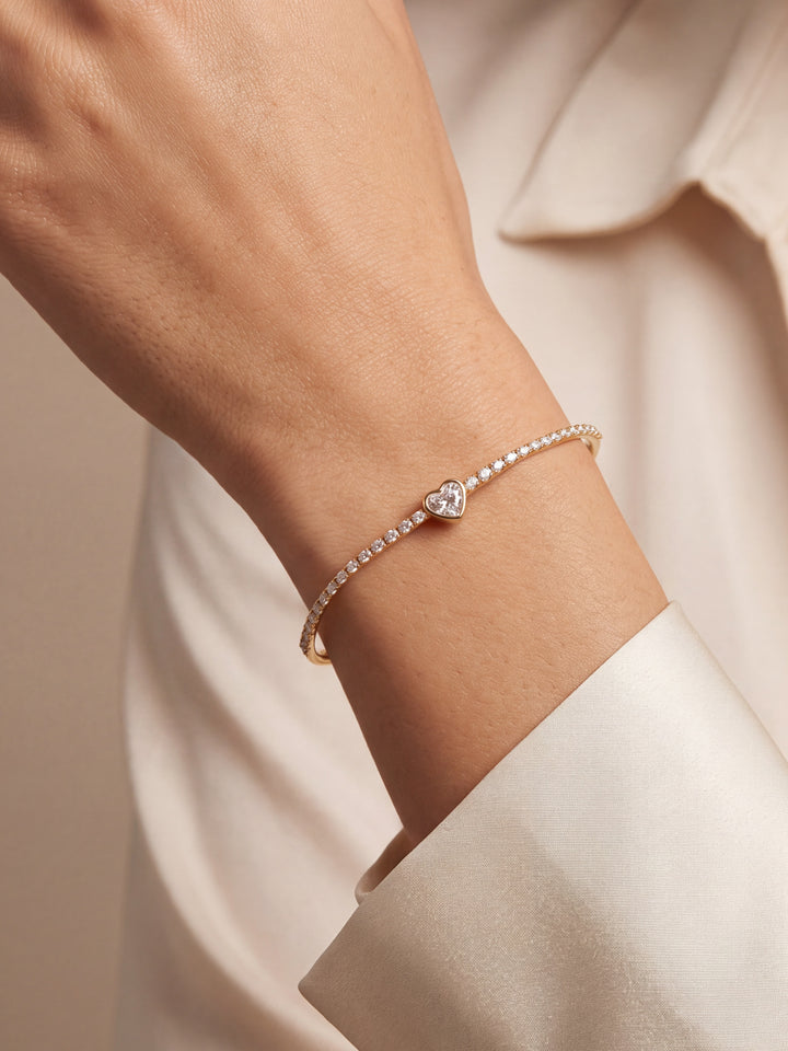 Brazalete Abierto Zirconias Y Corazon