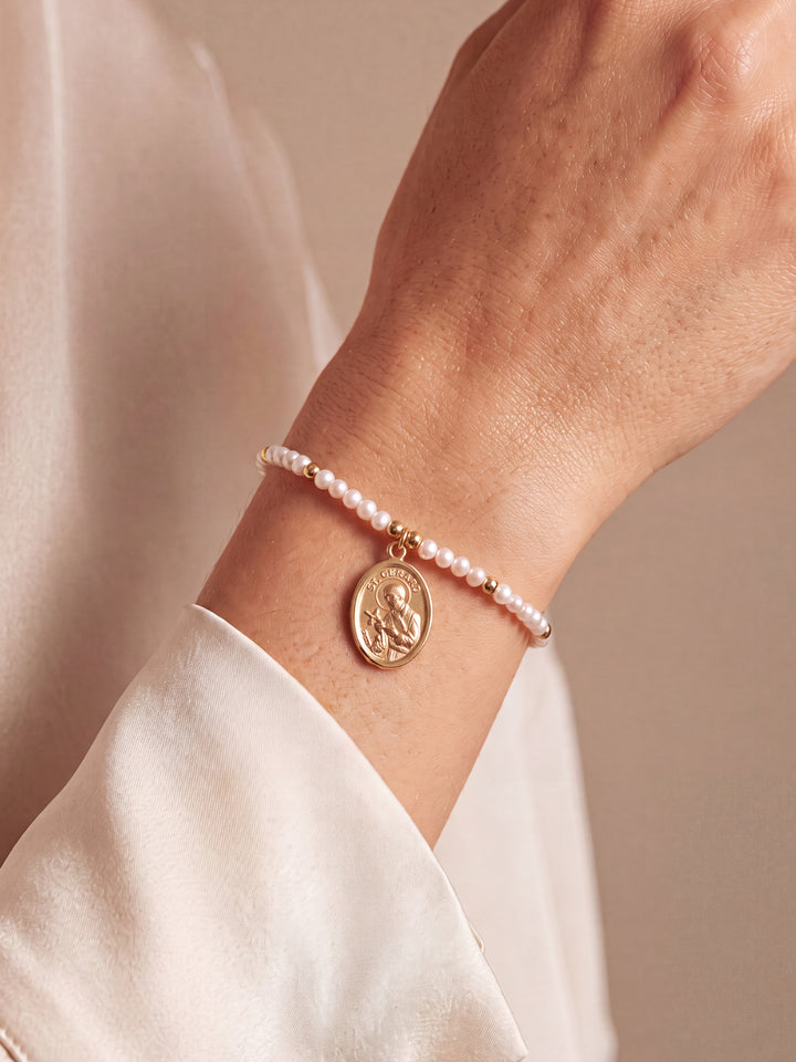 Pulsera San Gerardo con Perlitas para Embarazadas