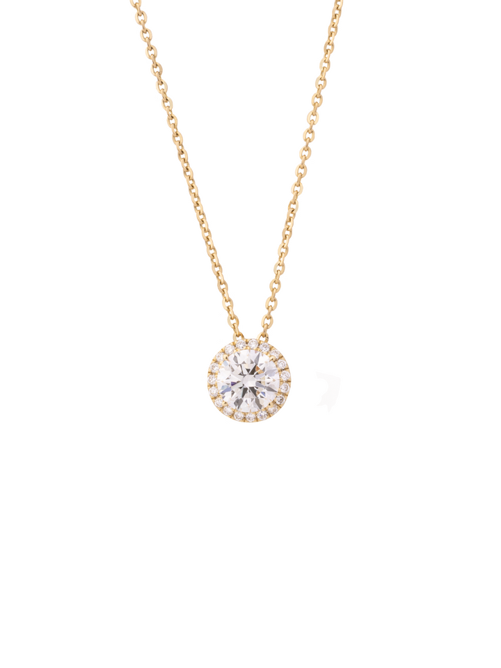 Collar Dije Halo Oro 14k 1.22 Ct Diamante Lab Grown