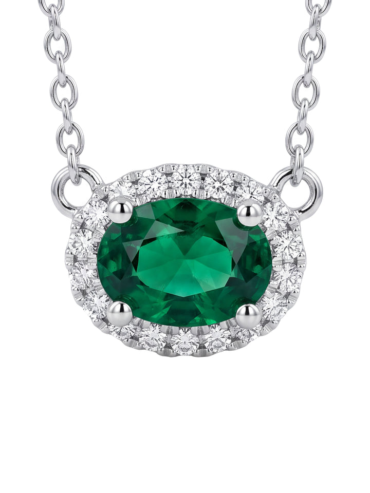 Collar Esmeralda Corte Oval con Halo 0.09 Ct Diamante Natural