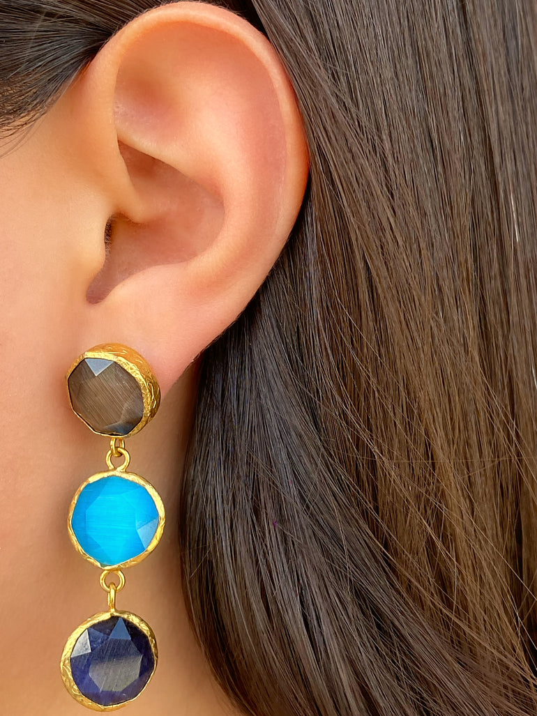 Par Arete Piedra Café, Azul y Morado