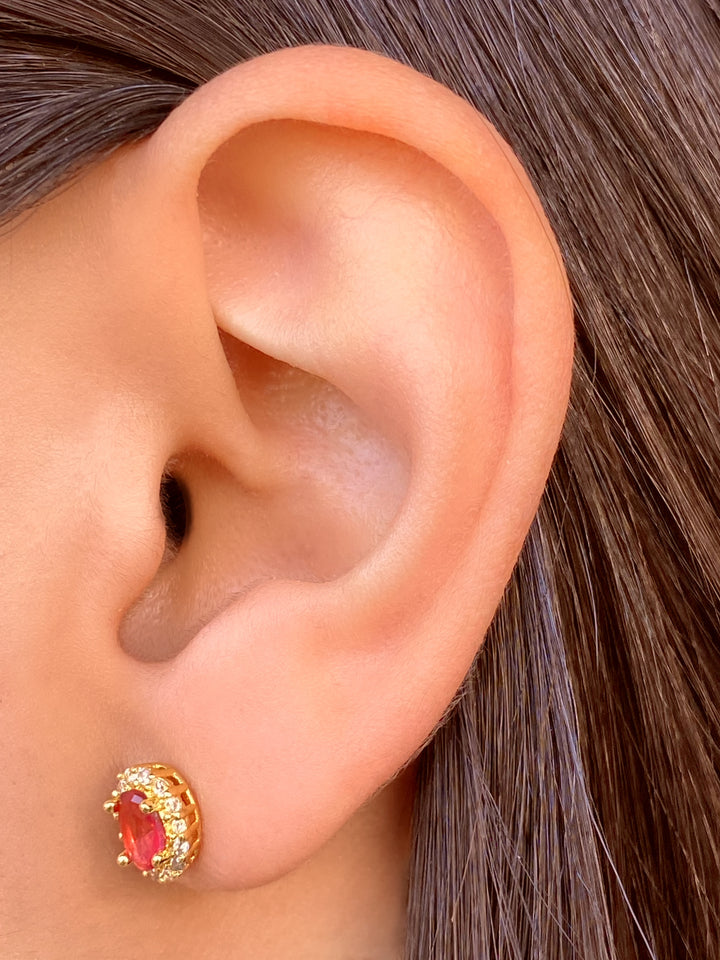 Par Arete Ovalado Birthstone Dorado