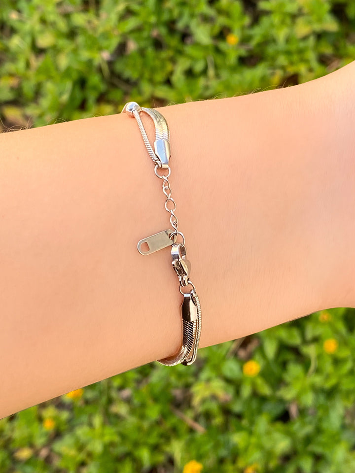 Pulsera Doble Planchada y Bolitas