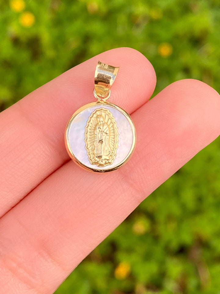 Dije Virgen Con Madre Perla Oro 10k