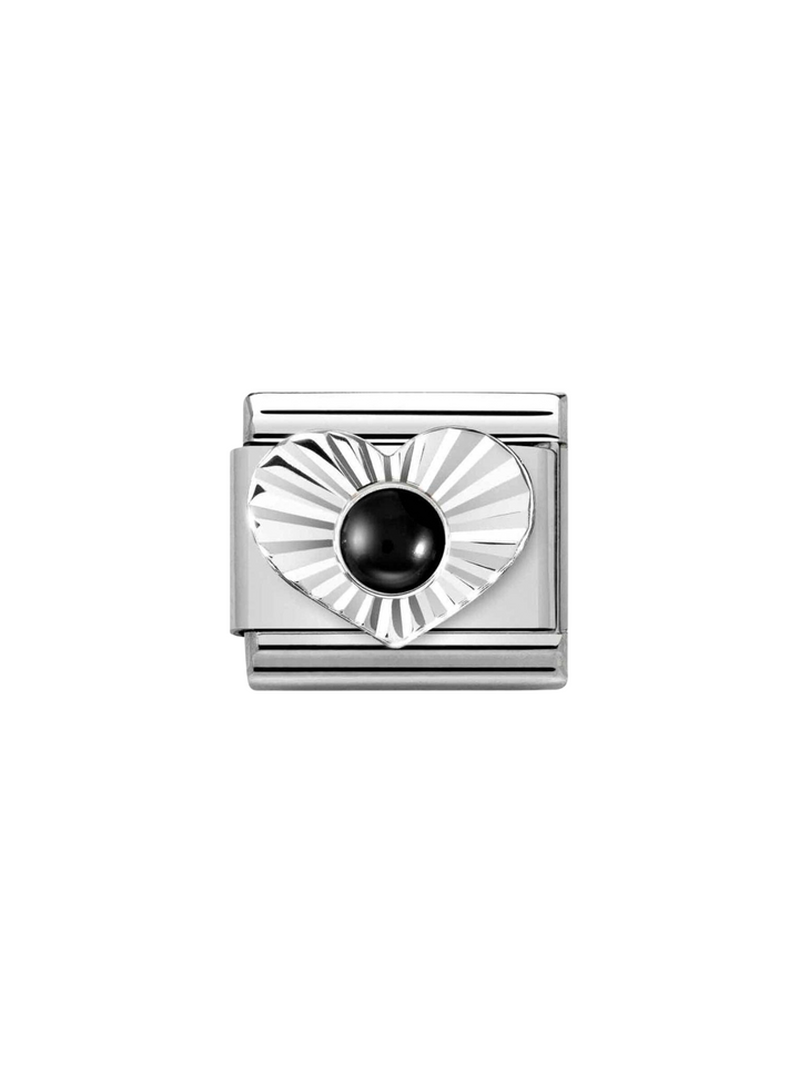 Charm Corazon Lineas y Piedra Negra