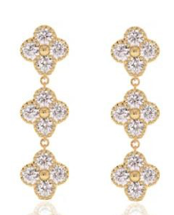 Par Arete Flor Cuatro Petalos Colgantes Zirconia