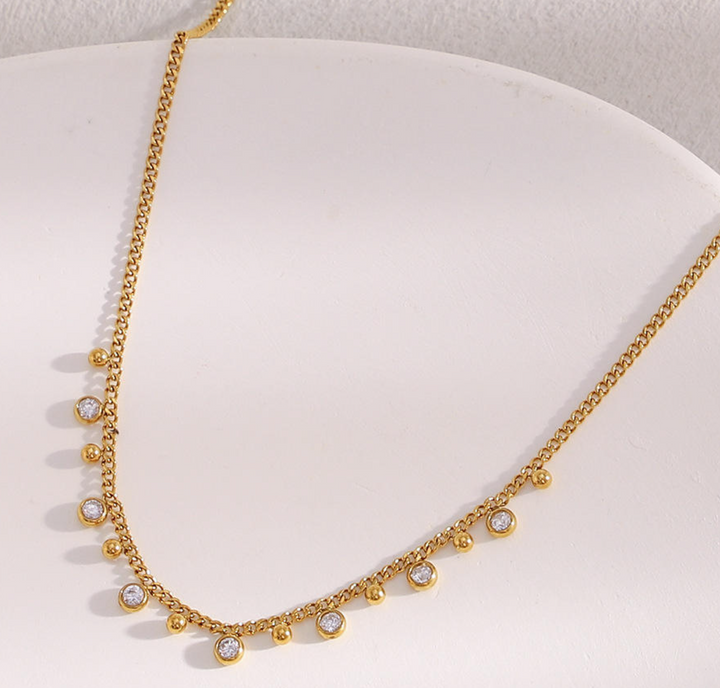 Collar Bolitas Y Mini Zirconias Colgantes