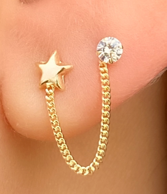 Broquel Estrella y Zirconia Con Cadena Oro 10k