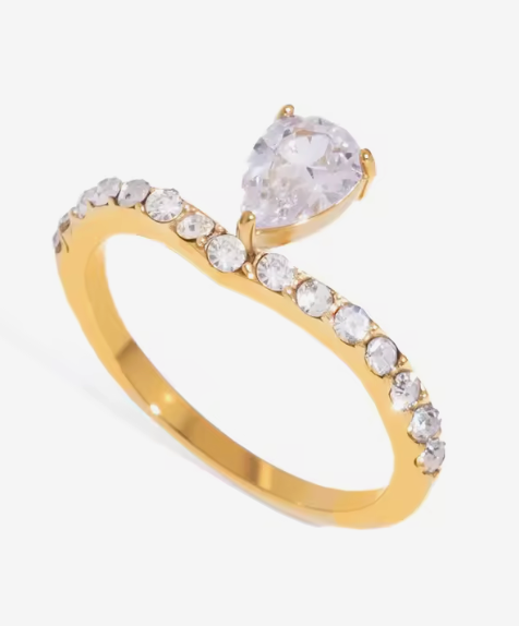 Anillo Ondulado Con Zirconia Gota