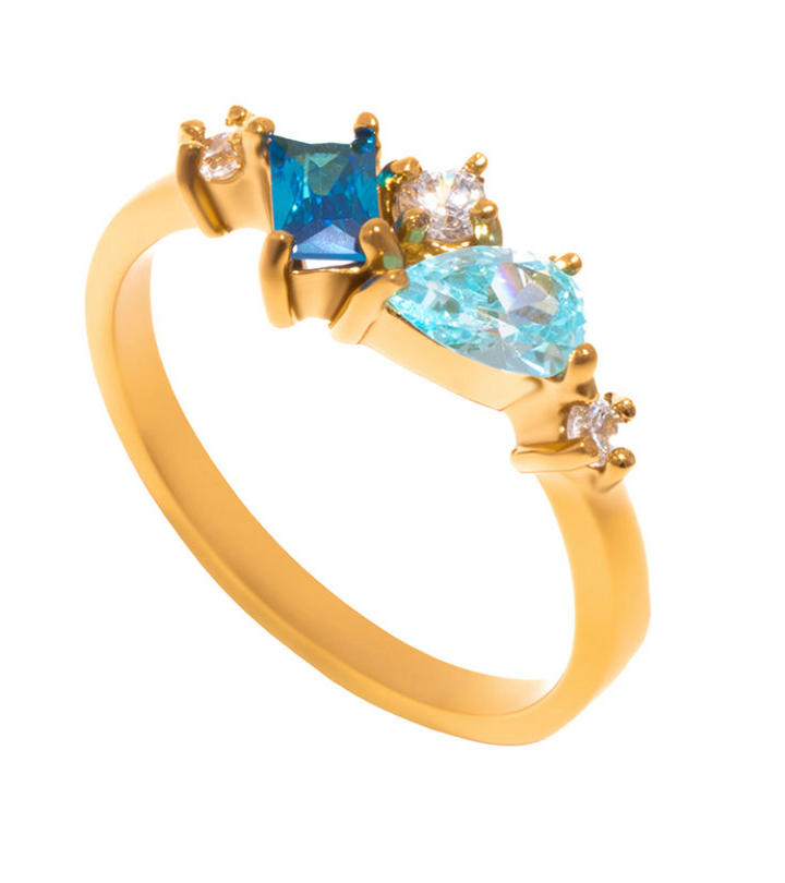 Anillo Zirconias Azules Cortes Mixtos