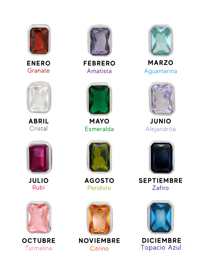 Collar Birthstone Rectangular Plateado