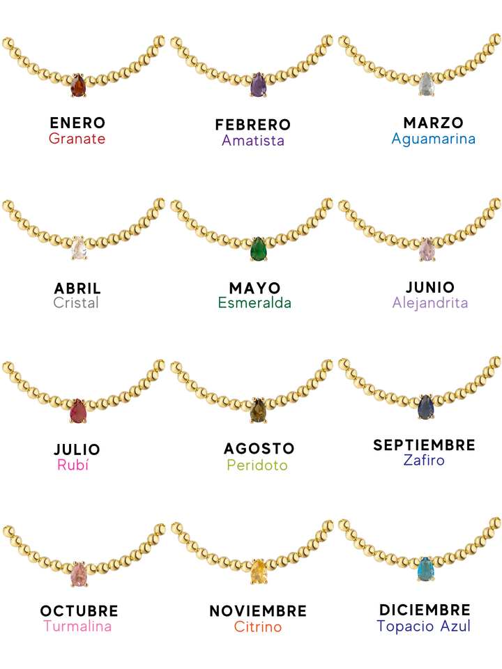 Pulsera Bolitas Birthstone Gota