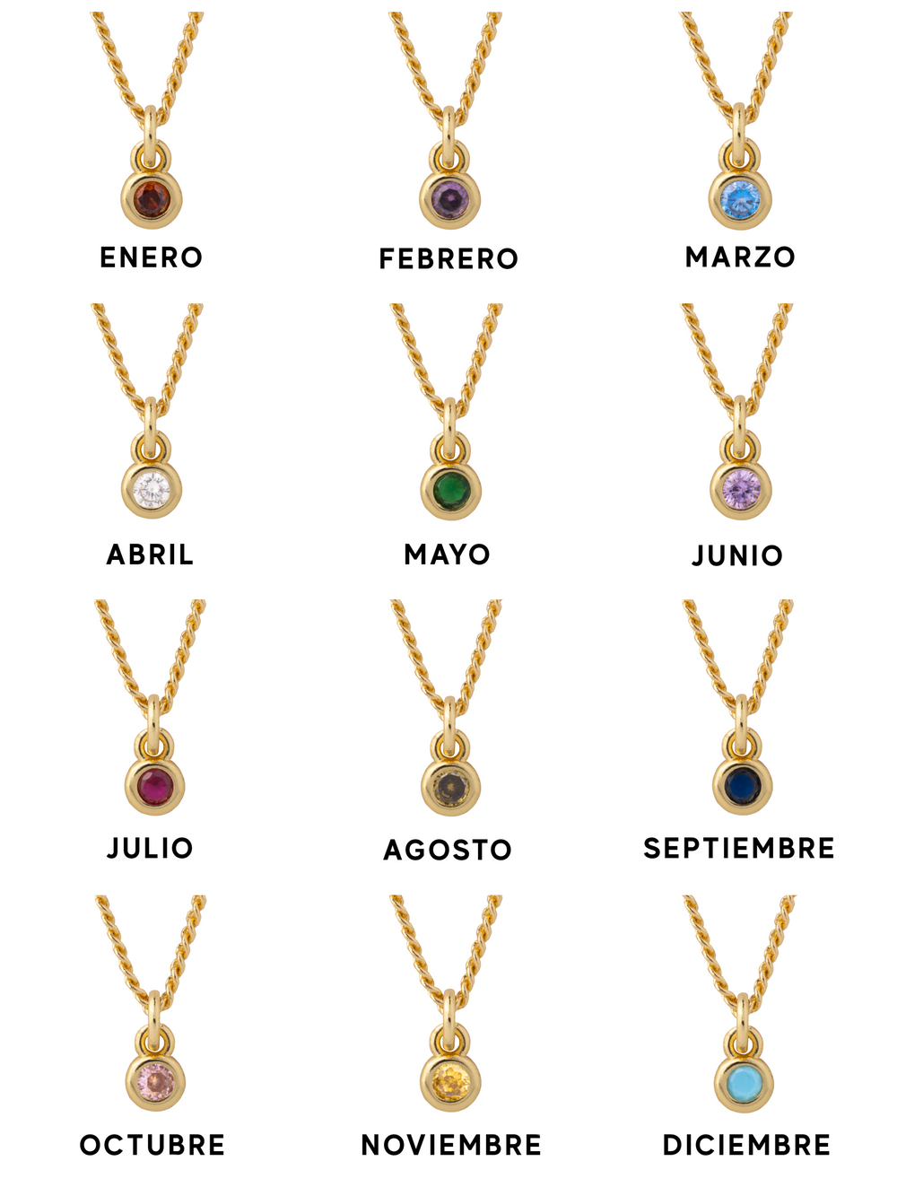 Personaliza Tu Collar Birthstone Redondo