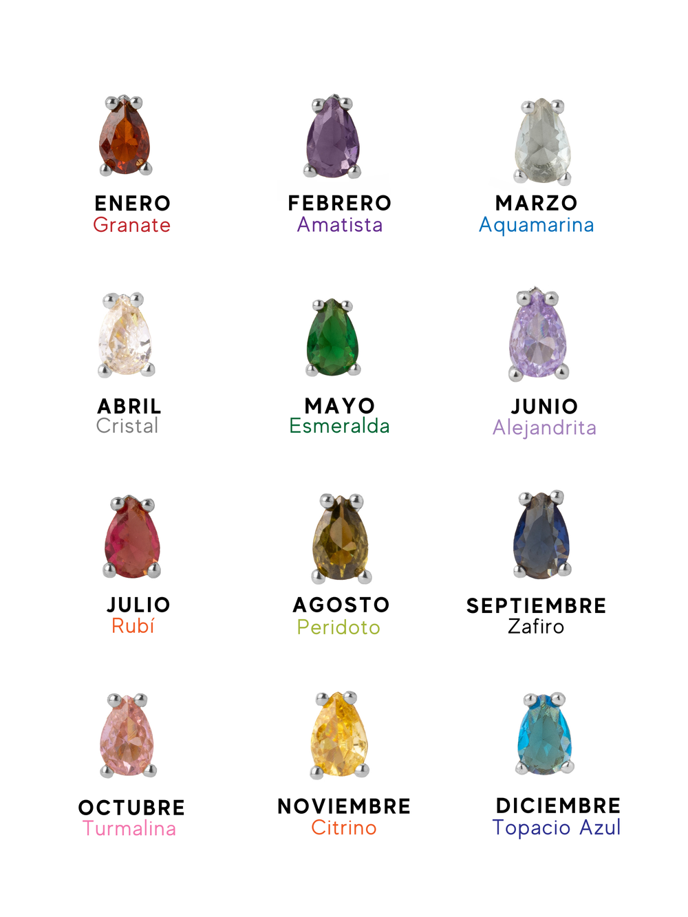 Personaliza Tu Collar Birthstone Gota Plateado