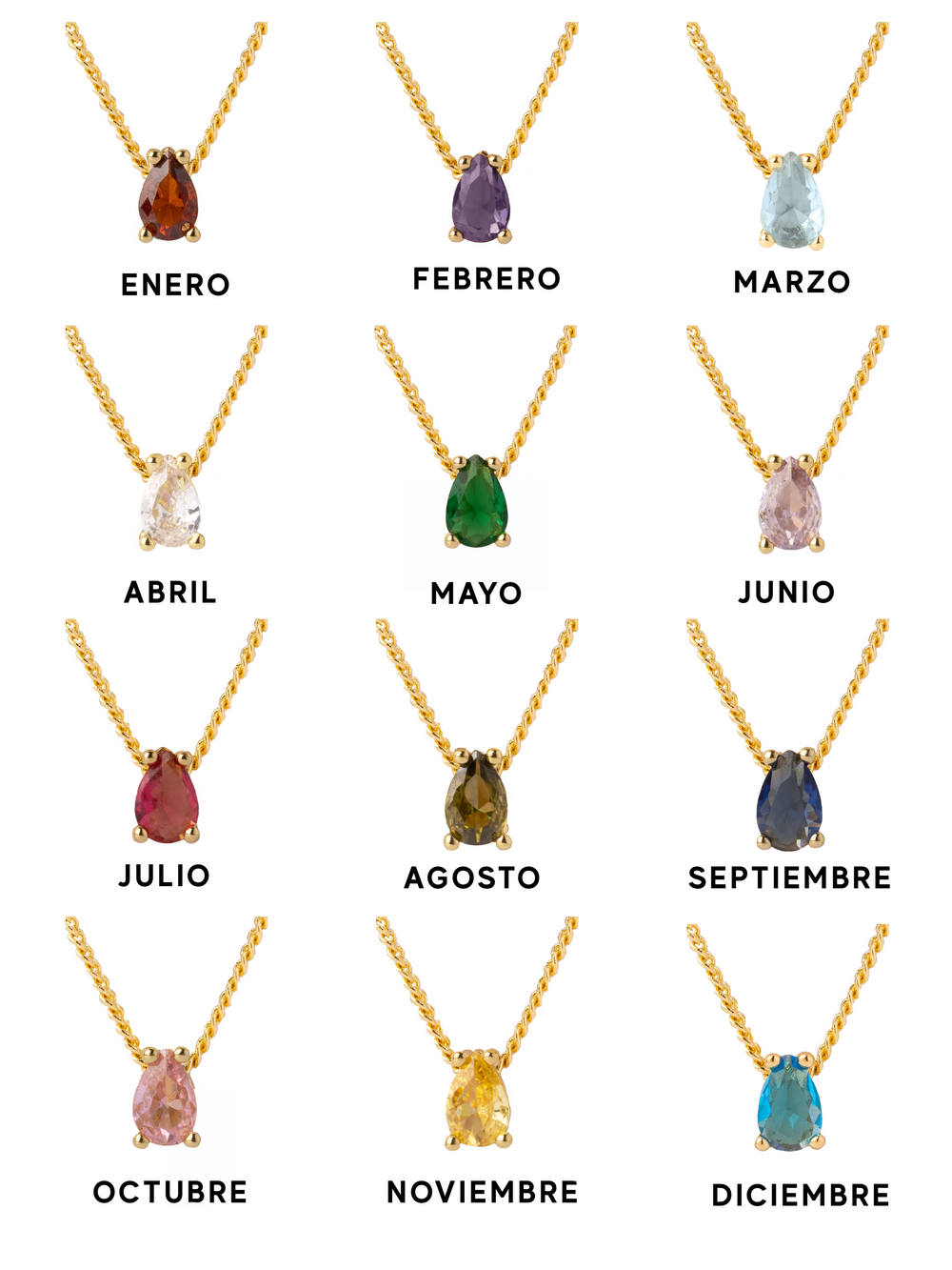 Personaliza Tu Collar Birthstone Gota Dorado