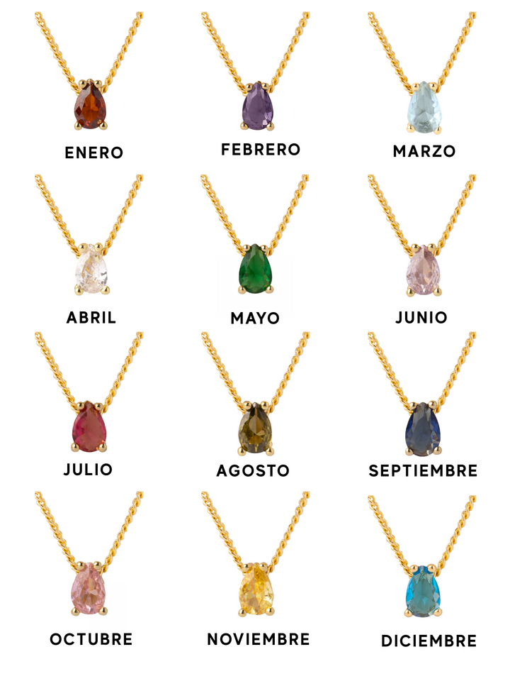 Personaliza Tu Collar Birthstone Gota Dorado