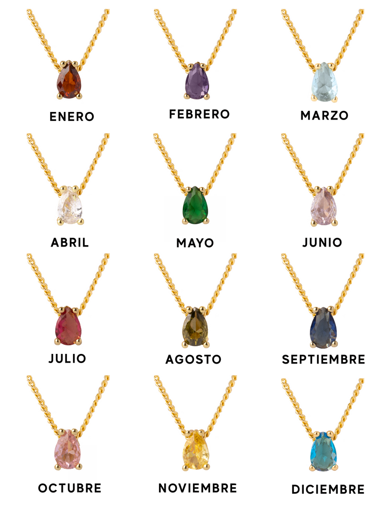 Personaliza Tu Collar Birthstone Gota Dorado