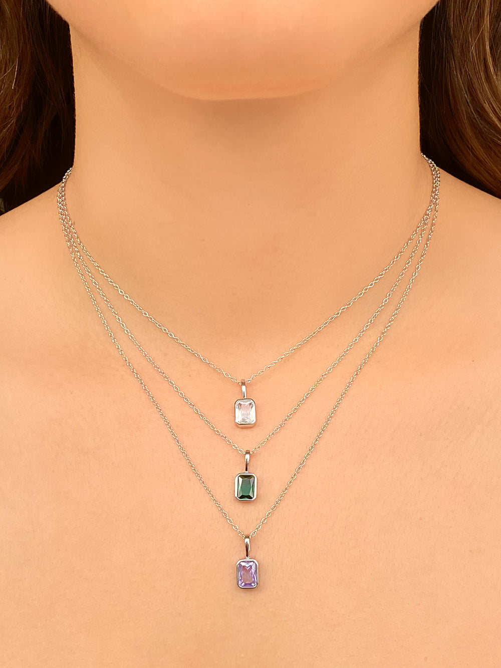 Collar Birthstone Rectangular Plateado
