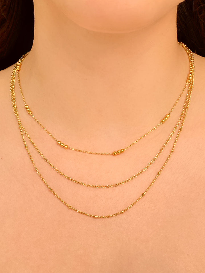 Collar Triple Cadena Bolitas