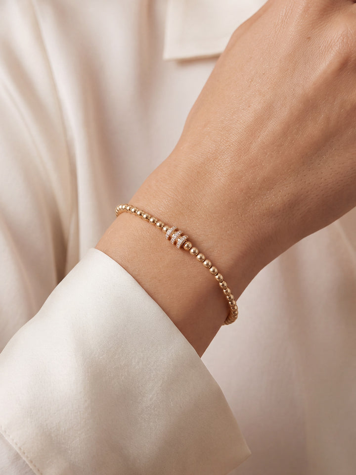Pulsera Bolitas Gold Filled Dije Triple Rondel